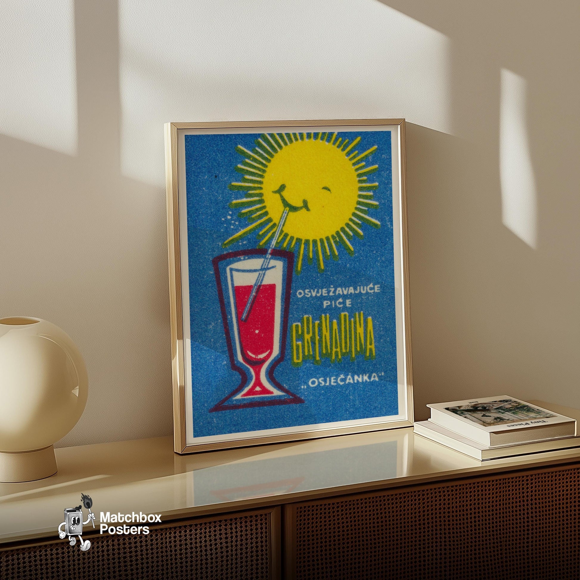 Grenadine Drink - vintage matchbox label print - size comparison