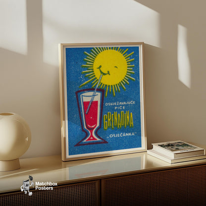 Grenadine Drink - vintage matchbox label print - size comparison