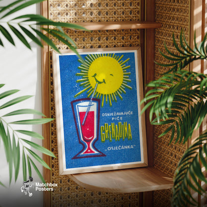 Grenadine Drink - vintage matchbox label print - office wall