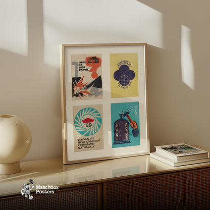 Romanians Grid Print - vintage matchbox label print - bedroom mockup