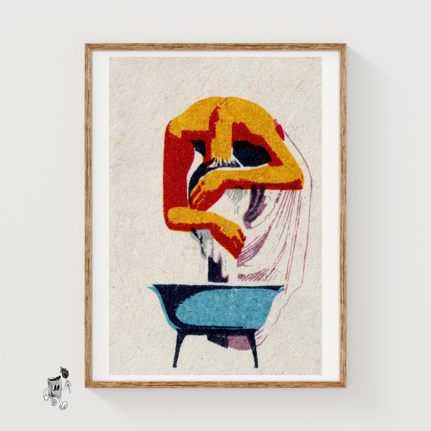 Person Bending - vintage matchbox label print