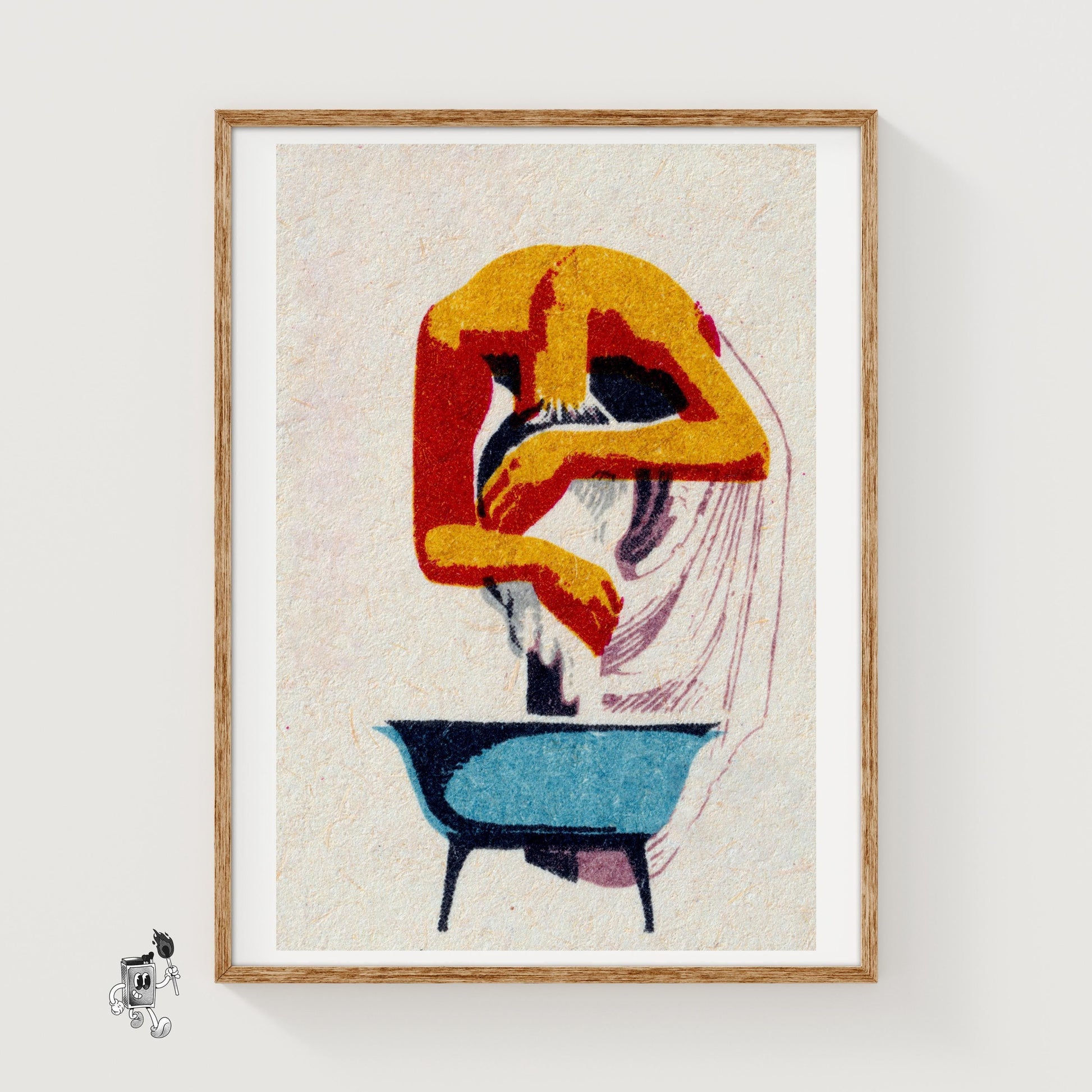 Person Bending - vintage matchbox label print