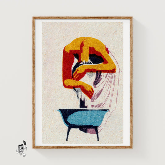 Person Bending - vintage matchbox label print