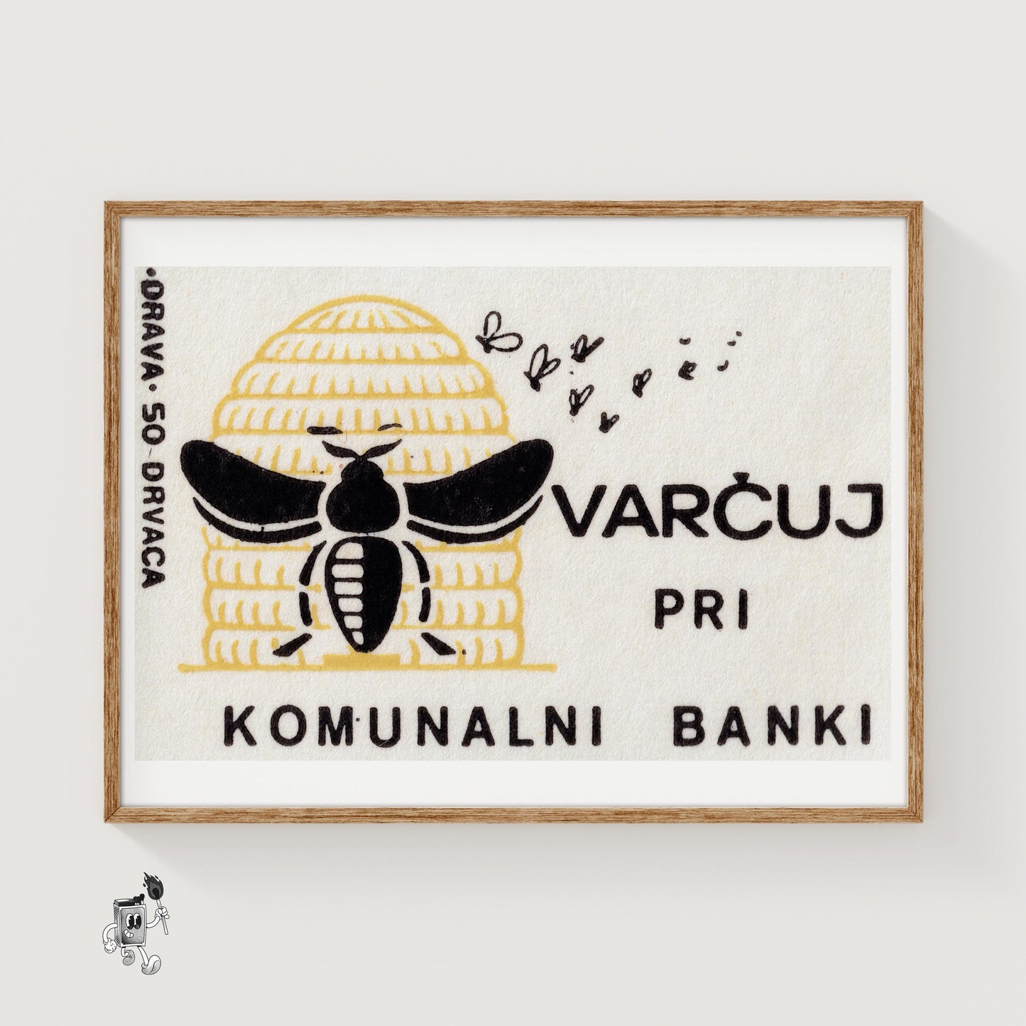 Bee Yugoslavia Mid-Century Matchbox Label - vintage matchbox label print