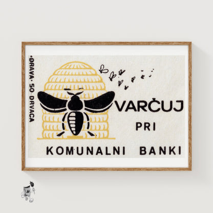Bee Yugoslavia Mid-Century Matchbox Label - vintage matchbox label print
