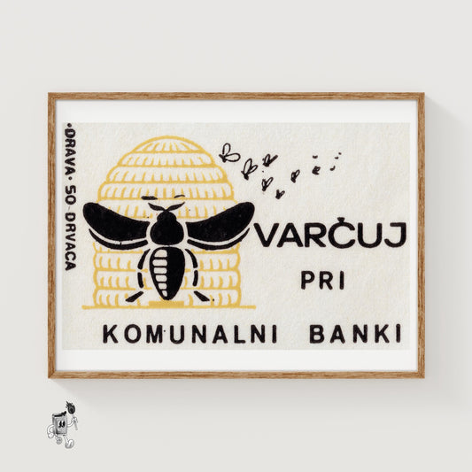 Bee Yugoslavia Mid-Century Matchbox Label - vintage matchbox label print