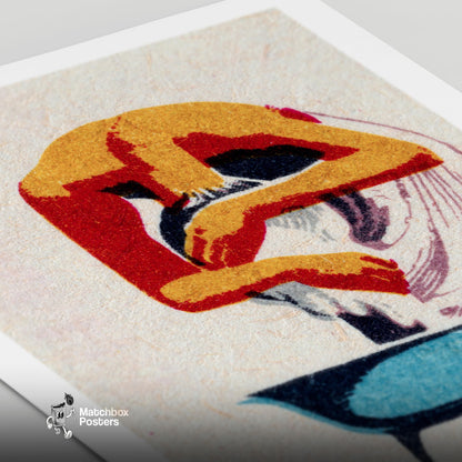 Person Bending - vintage matchbox label print - close-up detail