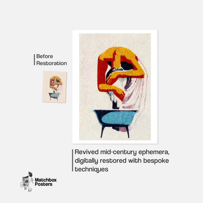 Person Bending - vintage matchbox label print - living room mockup