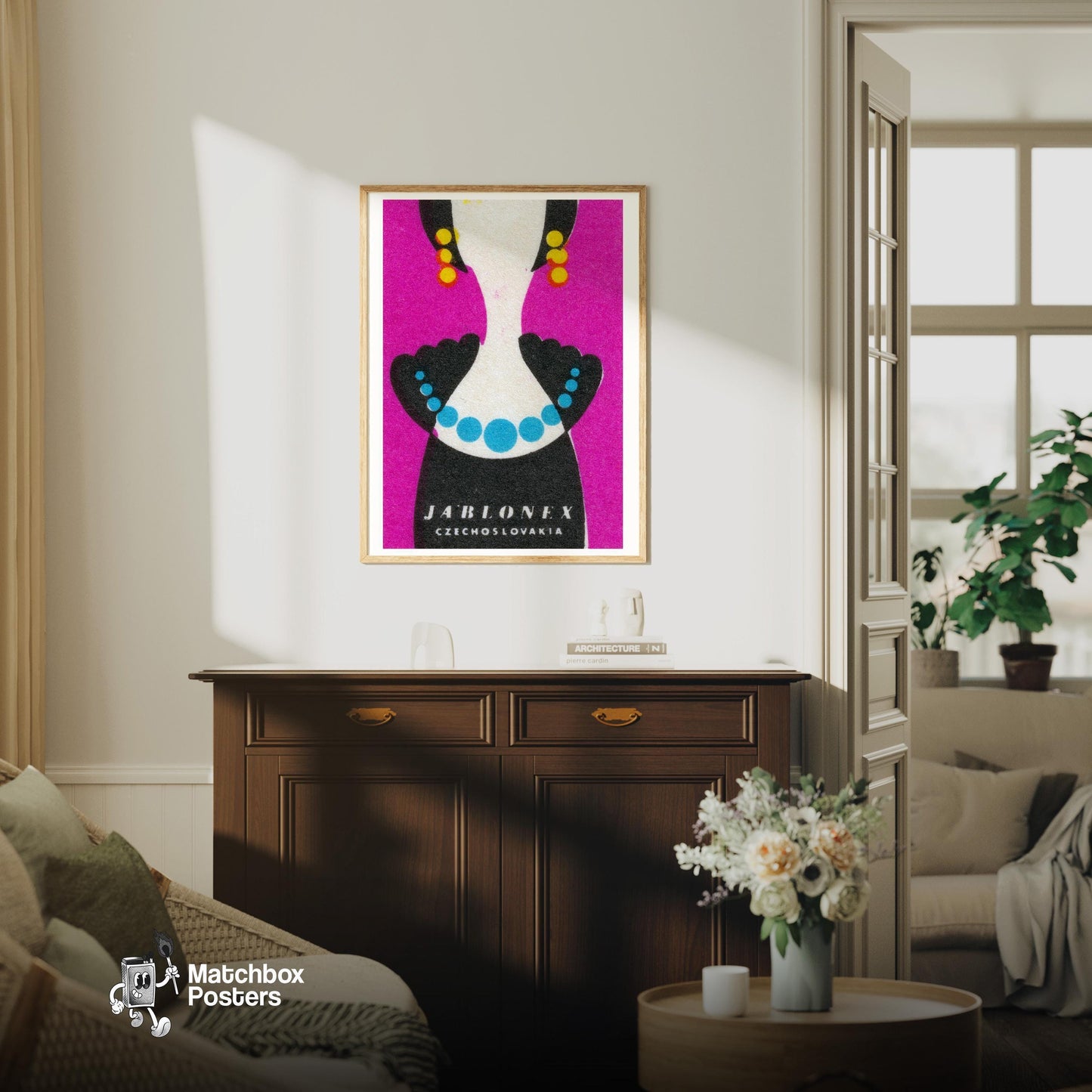 Abstract Design - vintage matchbox label print - living room mockup