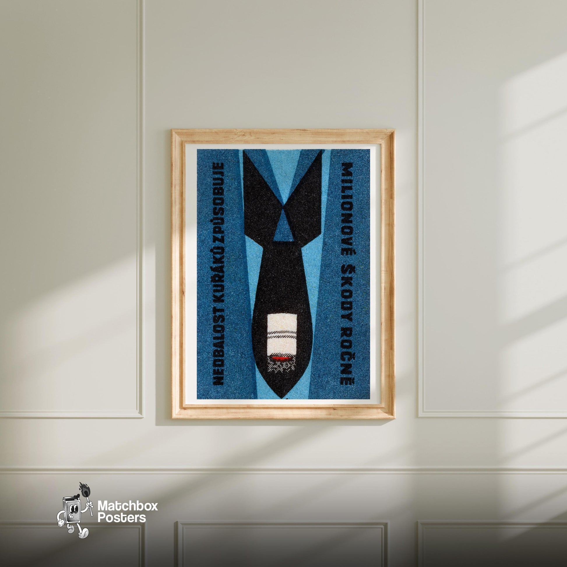 Bomb - vintage matchbox label print - bedroom mockup