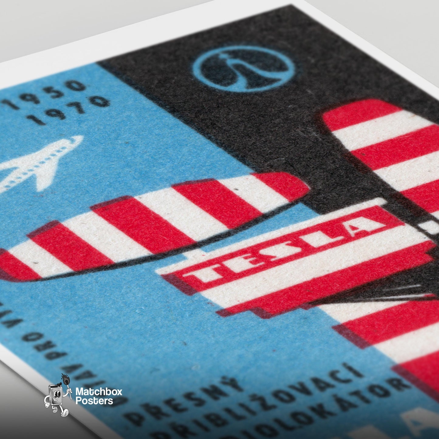 Radar Equipment and Airplane - vintage matchbox label print - close-up detail