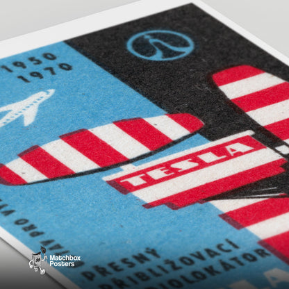 Radar Equipment and Airplane - vintage matchbox label print - close-up detail