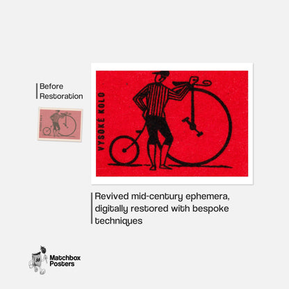 Penny-Farthing Bicycle - vintage matchbox label print - framed wall art preview