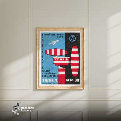 Radar Equipment and Airplane - vintage matchbox label print - bedroom mockup