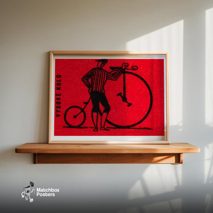 Penny-Farthing Bicycle - vintage matchbox label print - size comparison