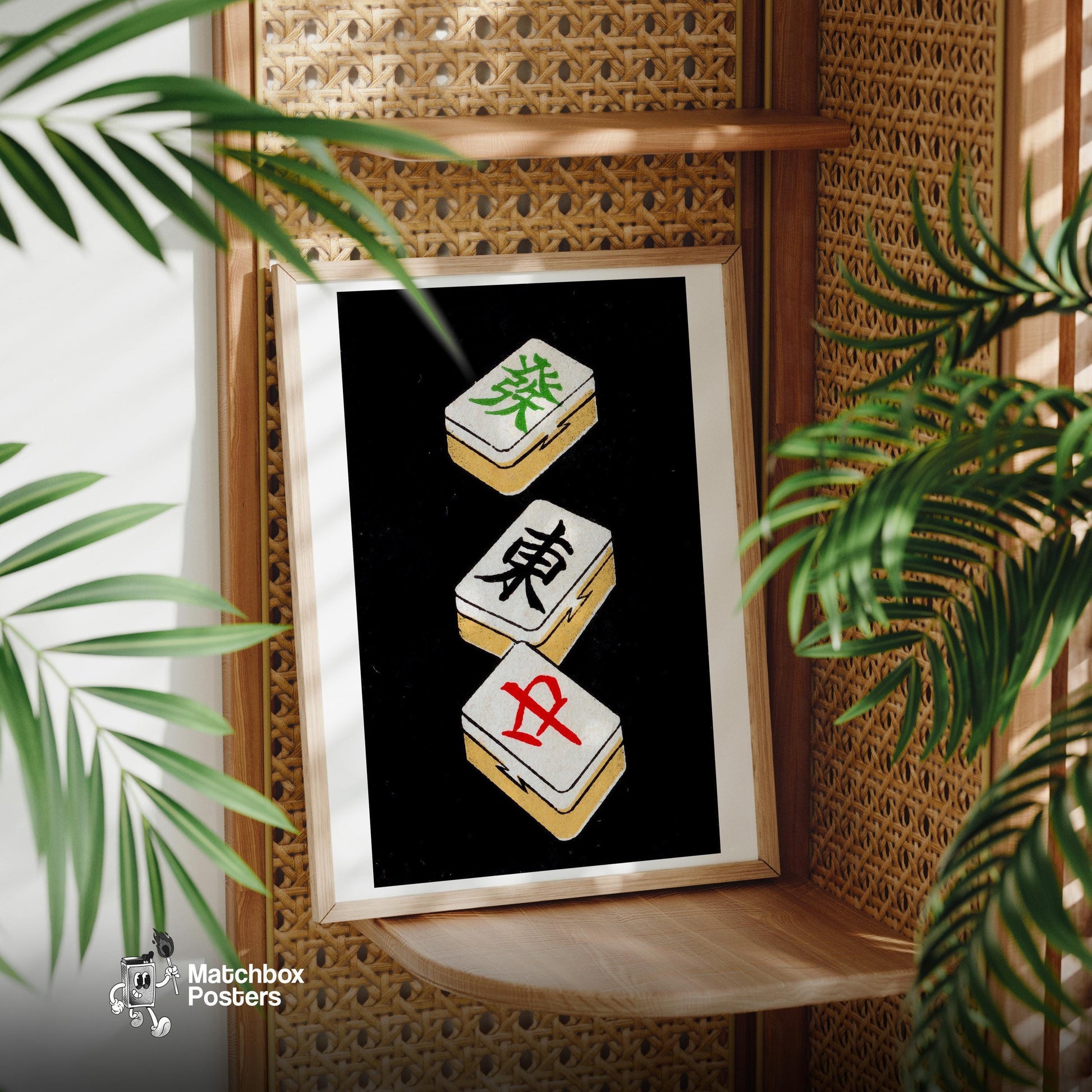 Mahjong Tiles - vintage matchbox label print - office wall