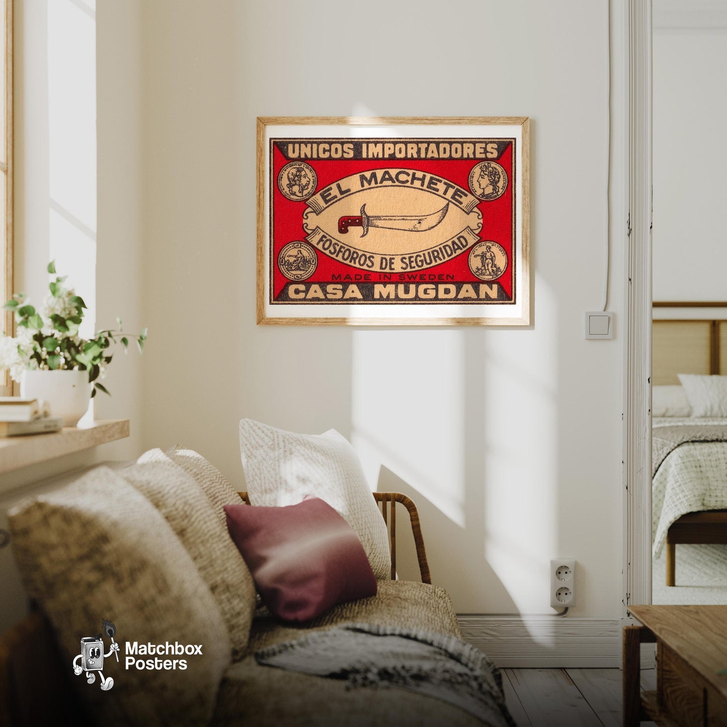Machete - vintage matchbox label print - living room mockup