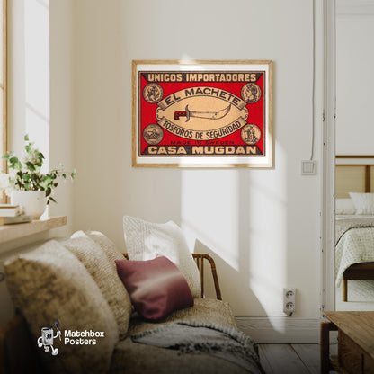 Machete - vintage matchbox label print - living room mockup