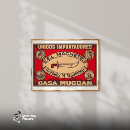 Machete - vintage matchbox label print - bedroom mockup