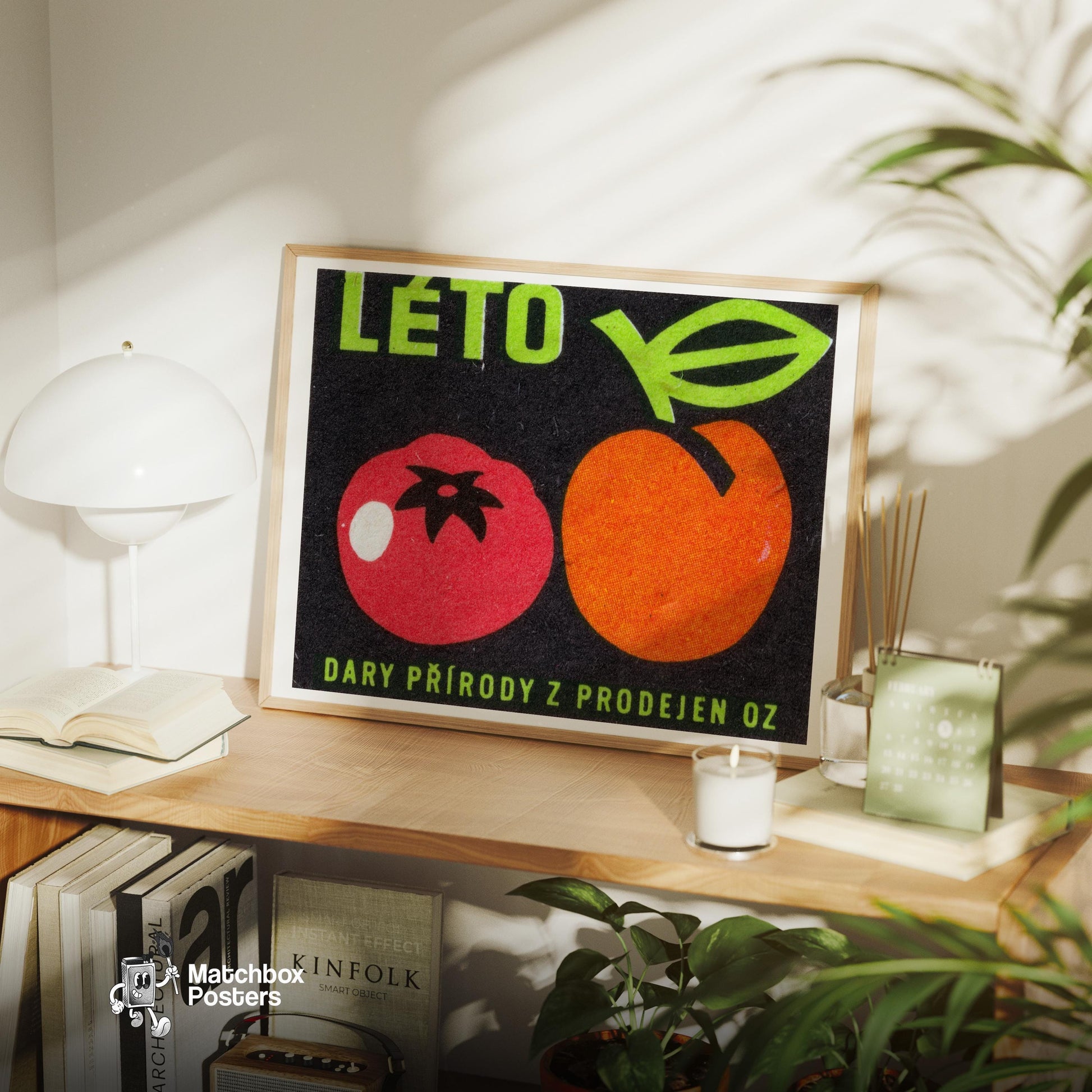 Tomato and Peach - vintage matchbox label print - office wall