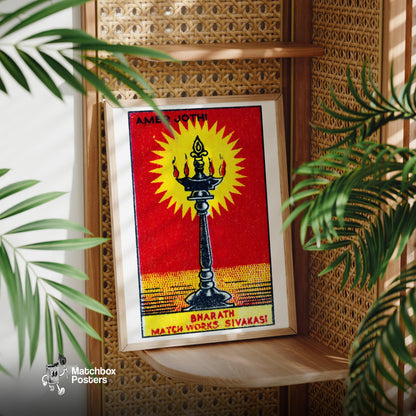 Indian Oil Lamp - vintage matchbox label print - office wall