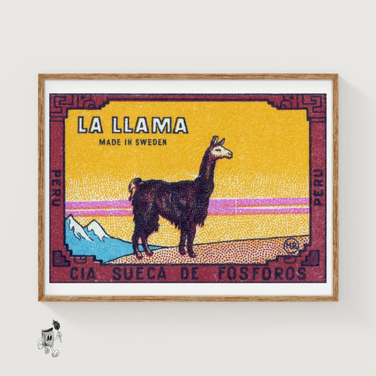 Llama Standing Peru - vintage matchbox label print