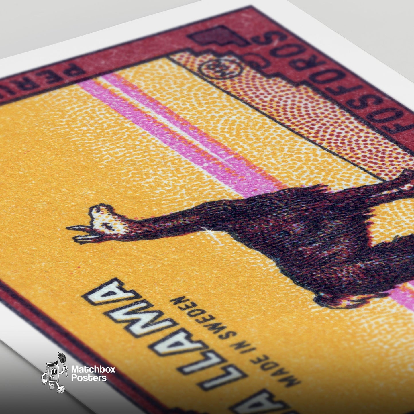 Llama Standing Peru - vintage matchbox label print - close-up detail