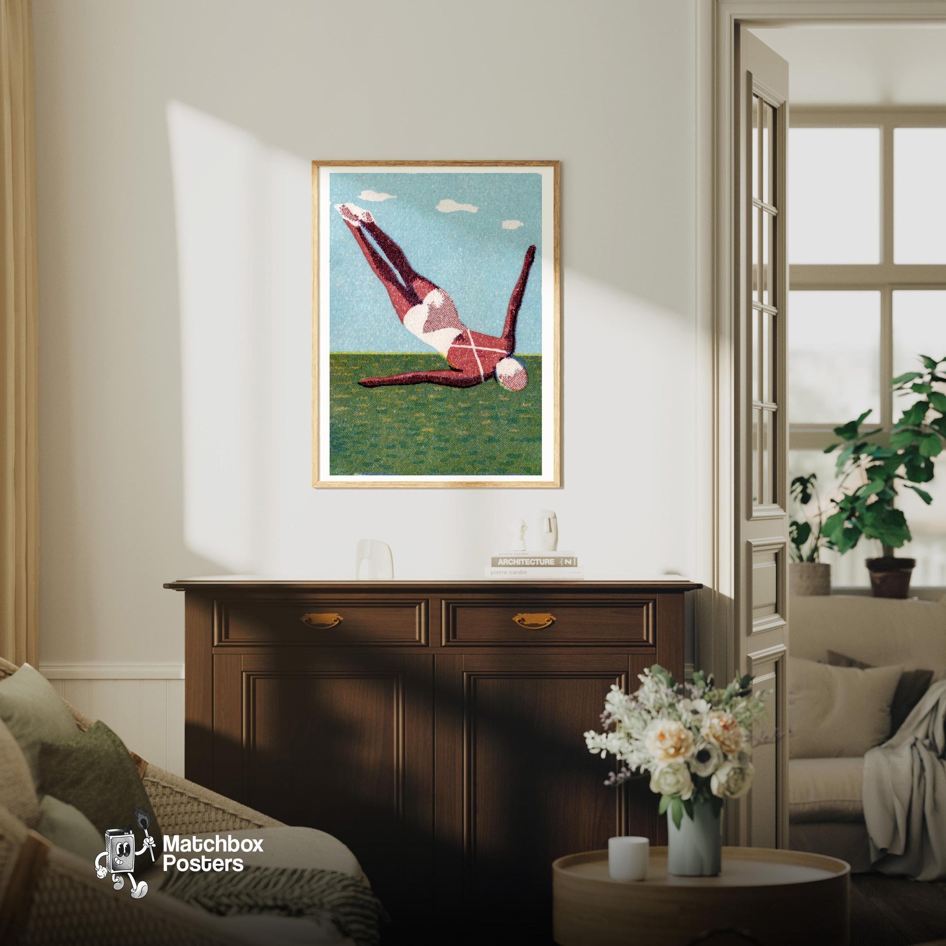 Diver - vintage matchbox label print - living room mockup