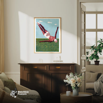 Diver - vintage matchbox label print - living room mockup