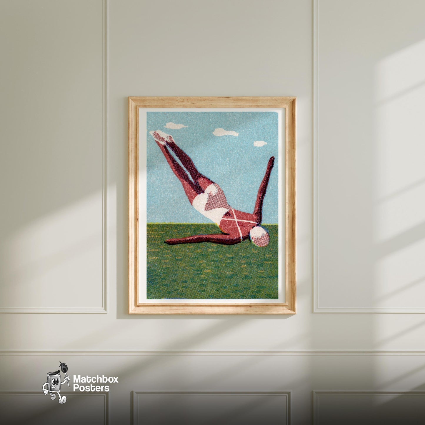 Diver - vintage matchbox label print - bedroom mockup