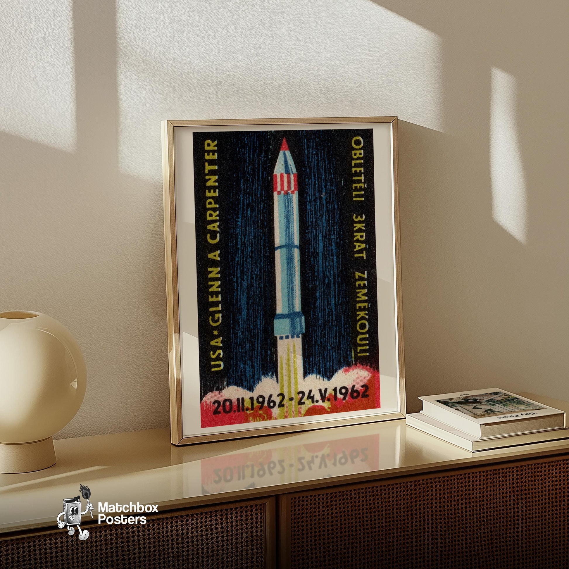 Rocket Launch - vintage matchbox label print - size comparison