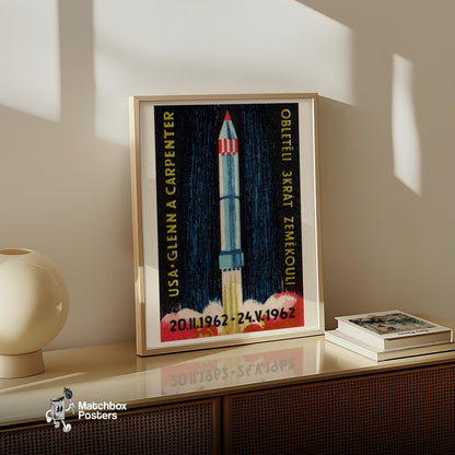 Rocket Launch - vintage matchbox label print - size comparison
