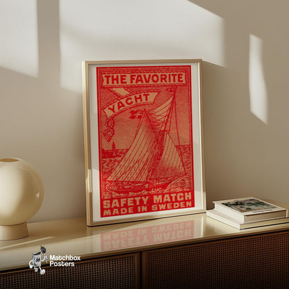 Sailing Yacht - vintage matchbox label print - size comparison