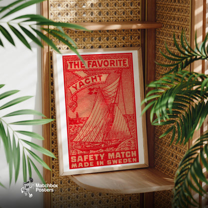 Sailing Yacht - vintage matchbox label print - office wall