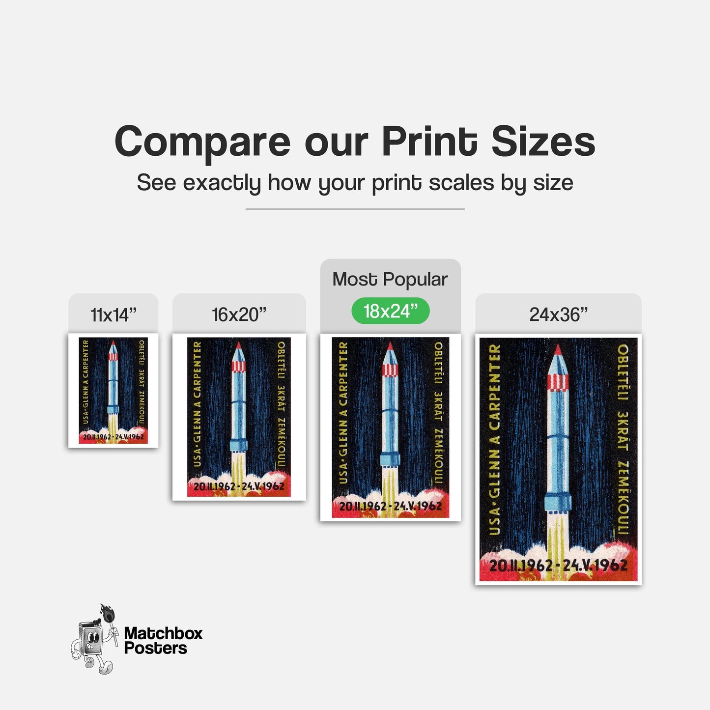 Rocket Launch - vintage matchbox label print - gallery wall preview