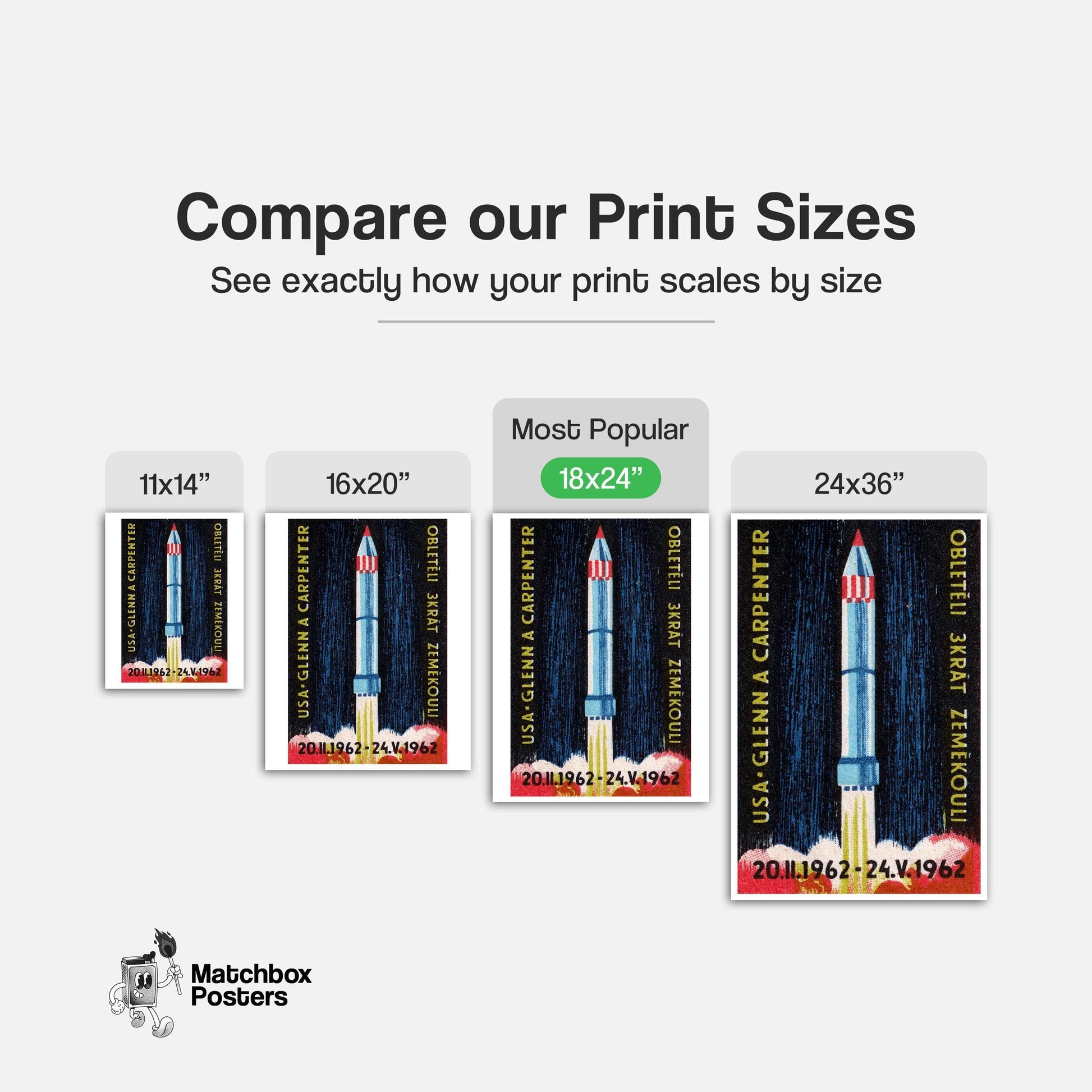 Rocket Launch - vintage matchbox label print - gallery wall preview