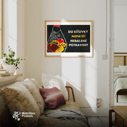 Groceries in Net Bag - vintage matchbox label print - living room mockup