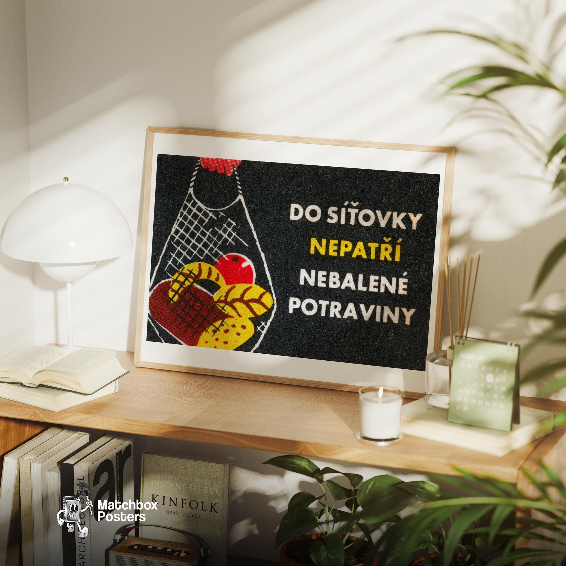 Groceries in Net Bag - vintage matchbox label print - office wall