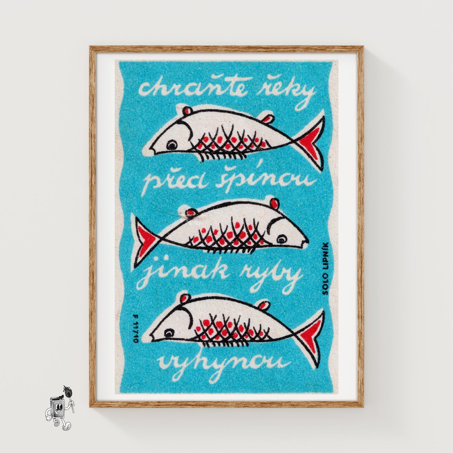 Three Fish - vintage matchbox label print