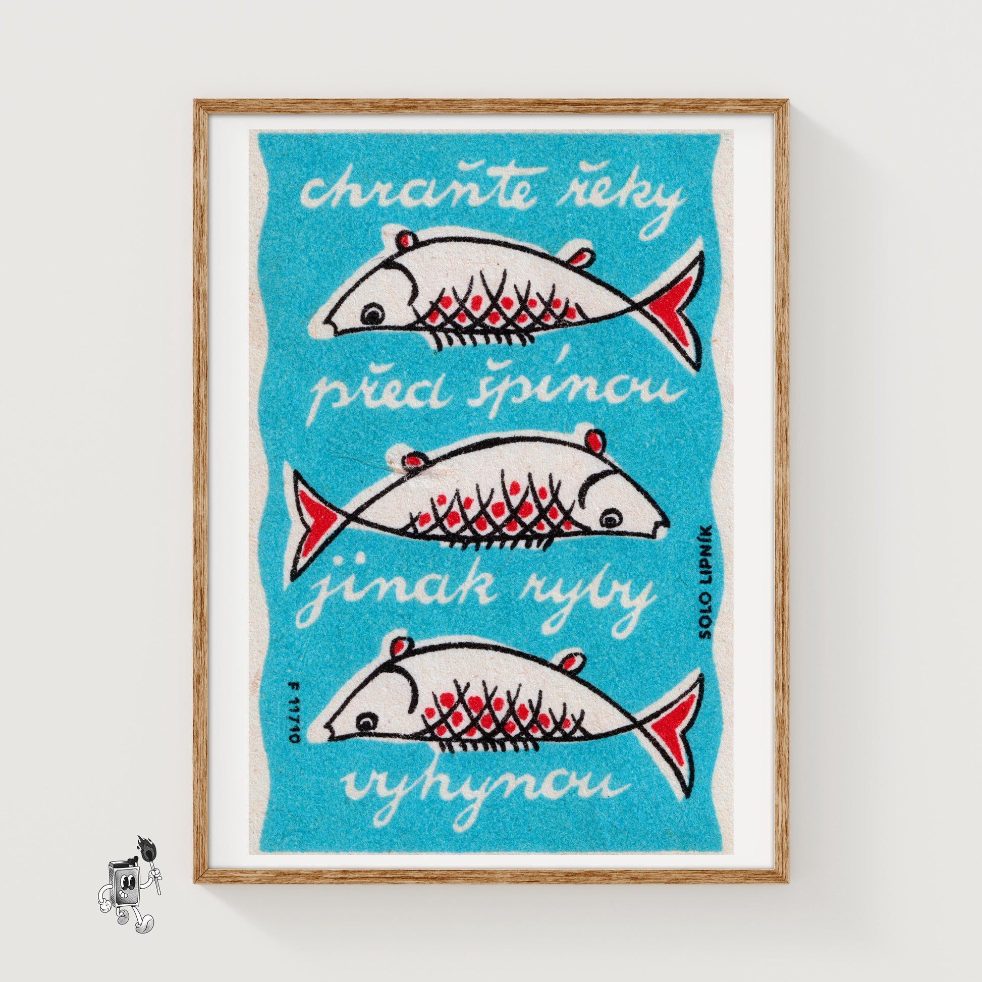 Three Fish - vintage matchbox label print