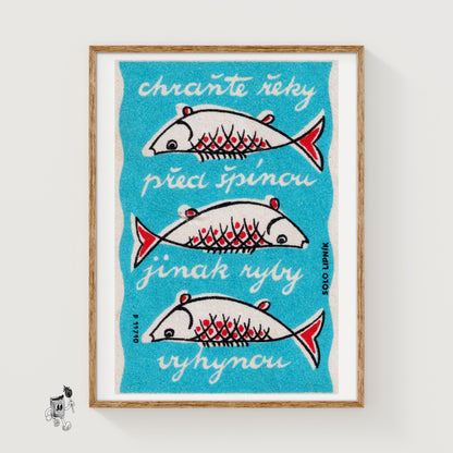 Three Fish - vintage matchbox label print