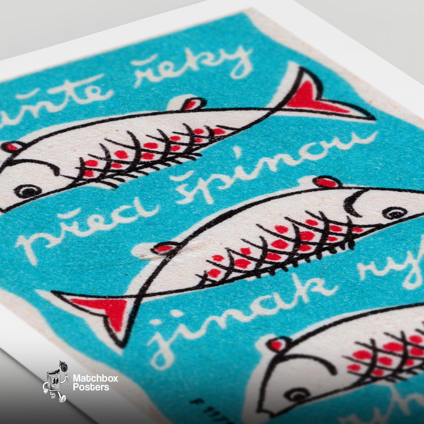 Three Fish - vintage matchbox label print - close-up detail