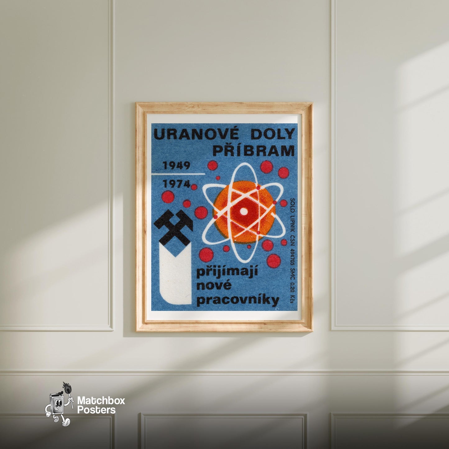 Atomic Symbol - vintage matchbox label print - bedroom mockup