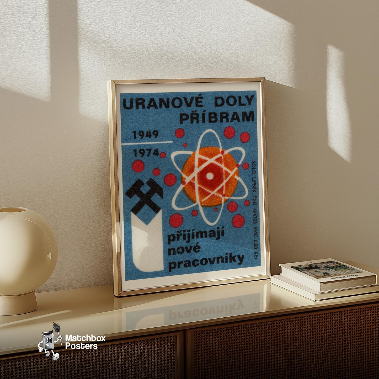 Atomic Symbol - vintage matchbox label print - size comparison