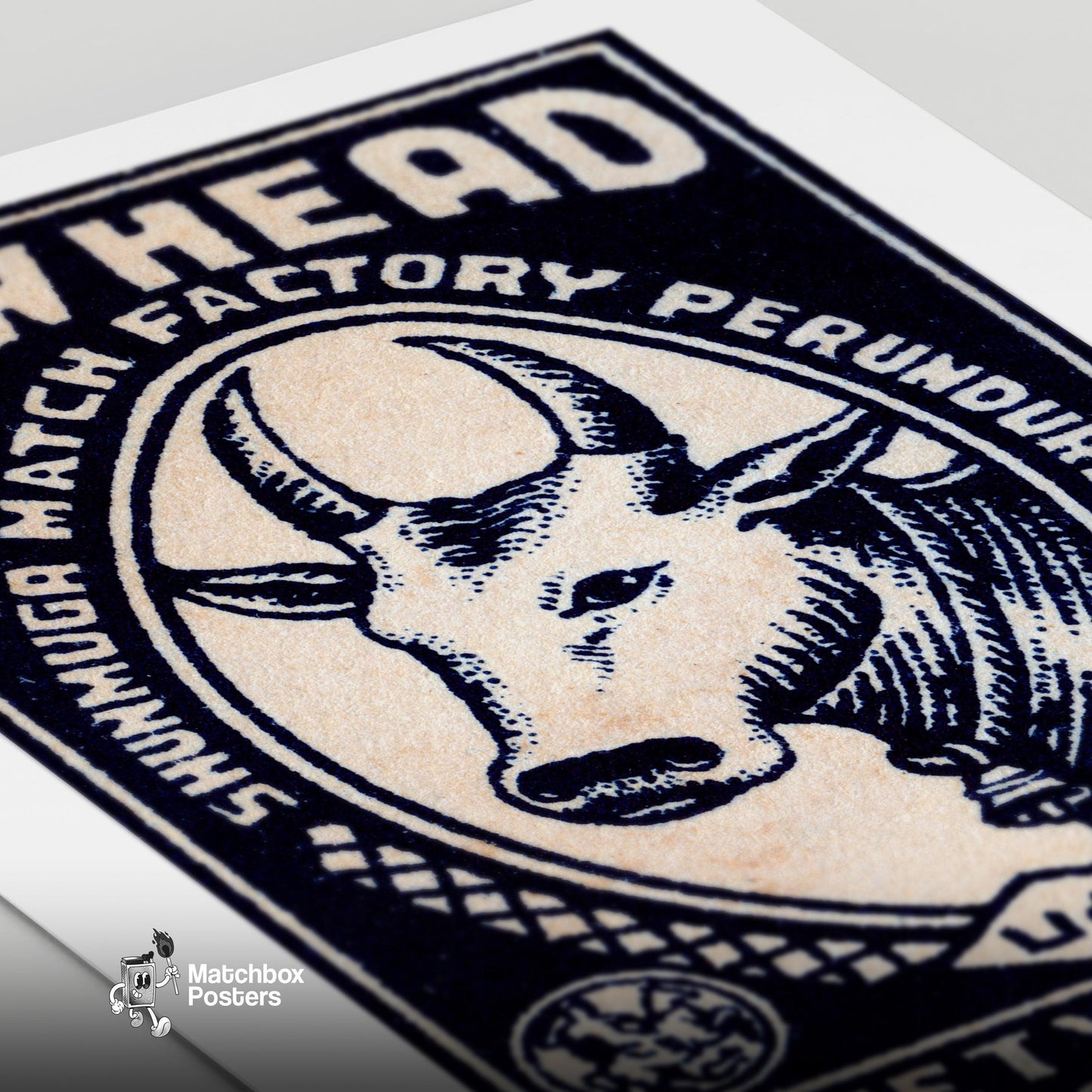 Cow Head - vintage matchbox label print - close-up detail