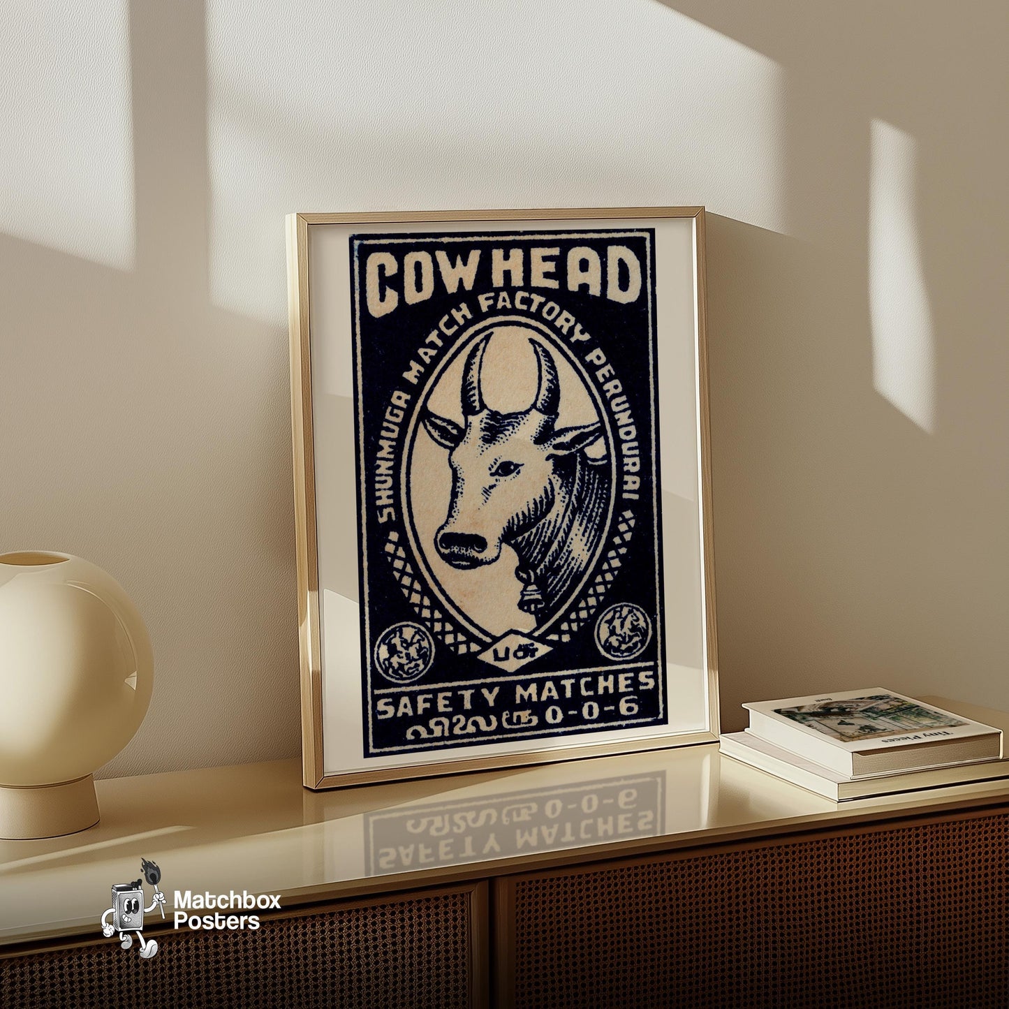 Cow Head - vintage matchbox label print - size comparison