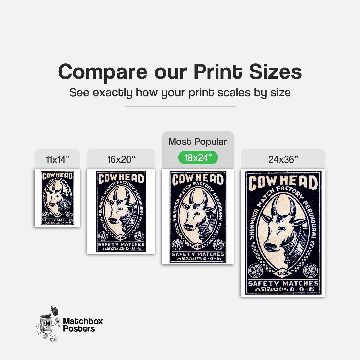 Cow Head - vintage matchbox label print - gallery wall preview