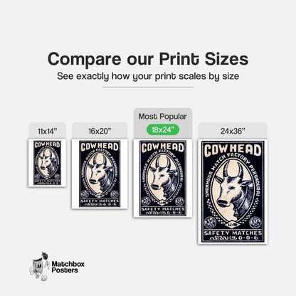 Cow Head - vintage matchbox label print - gallery wall preview