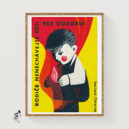 Boy with Matches - vintage matchbox label print