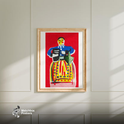 Folk Dress - vintage matchbox label print - bedroom mockup